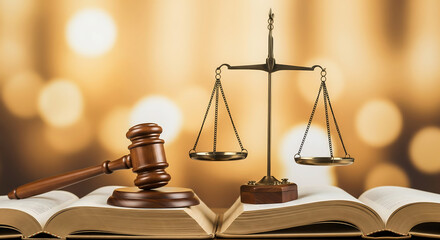 Justice and law scales gavel open book symbolic representation of legal system fairness