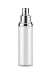 Silver spray bottle on a black backdrop