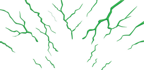 Shiny neon-green cracks with 3D glossy effect on black background, bold toxic fracture design for gaming, sci-fi, and edgy creative artwork.