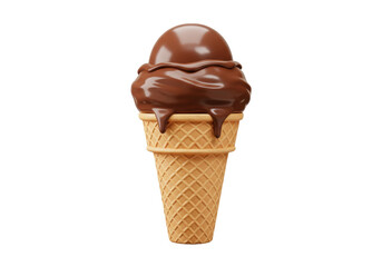 Delicious chocolate ice cream cone isolated, sweet dessert treat for summer and kids on transparent background