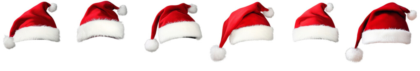 Seven Santa Hats, Christmas Collection, Isolated on Transparent Background, Holiday Design, Christmas, Santa Hat, Festive