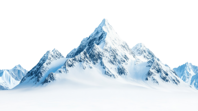 Snowy Mountain Range, 3D Render, Isolated on Transparent Background, Winter Landscape, Mountain, Peaks, Snow