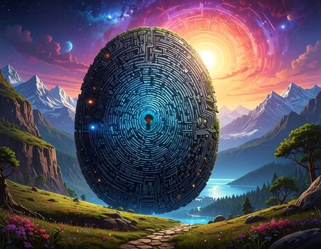 Cosmic enigma hovering over a serene valley