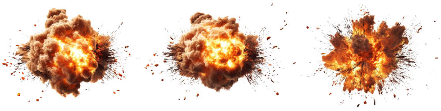 Triple Explosion Fireball Smoke PNG, Isolated on Transparent Background, explosion, fire, smoke, effect, graphic
