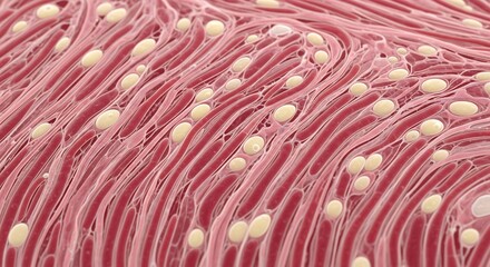 Abstract texture of pink wavy ribbons with small spheres abstract design