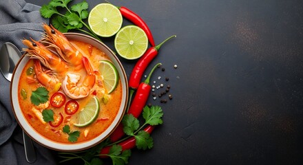 Delicious tom yum goong soup with shrimp lemongrass and chili garnishes freshness flavor