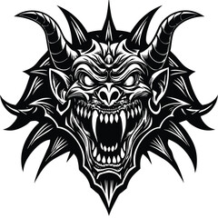 Vector tattoo design of a tribal skull with wings and a heraldic crown for a biker emblem or motorcycle logo illustration