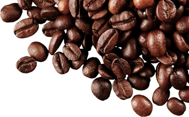 Coffee beans background Roasted Coffee Beans Isolated on White Background Close up roasted coffee beans coffee beans isolated on white background, clipping path
