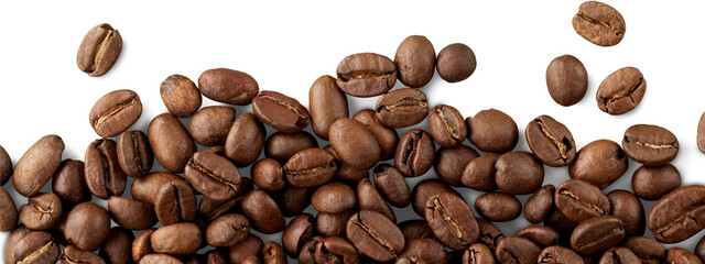 Coffee beans background Roasted Coffee Beans Isolated on White Background Close up roasted coffee beans coffee beans isolated on white background, clipping path, full depth of field