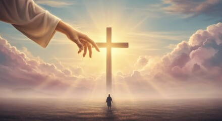 God's Helping Hand Concept: International Day of Peace, Hope, Salvation, Faith, Religion, Support, Rescue, World Peace.







