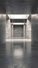 Fototapeta premium Awesome photo of long concrete hallway with light shining through openings in the ceiling.