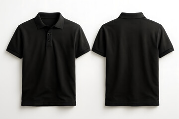 Plain Black Polo Shirt Mockup – Front and Back View on White Background