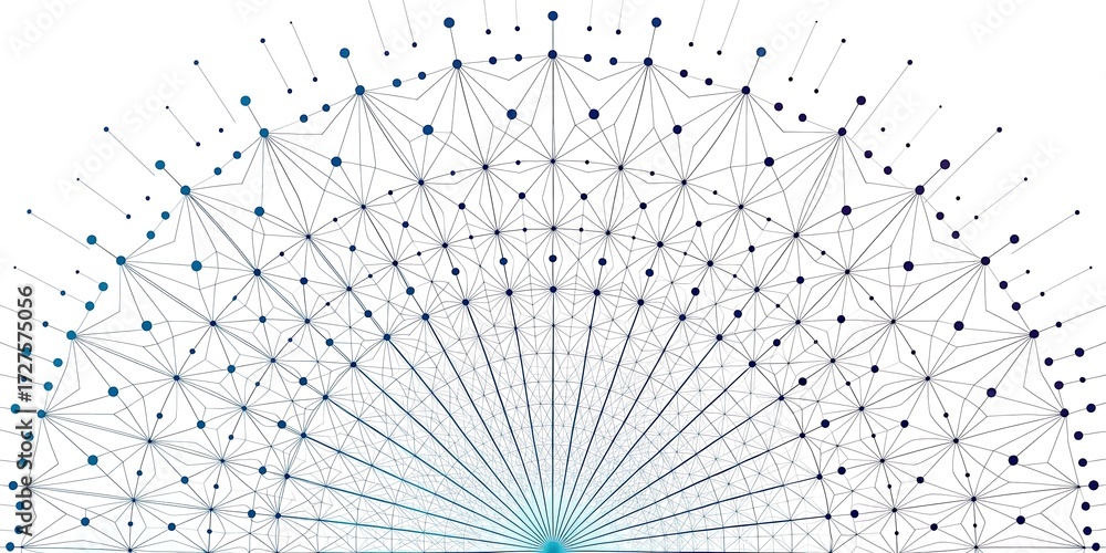 Poster abstract network connection interconnected nodes and lines forming a symmetrical pattern.