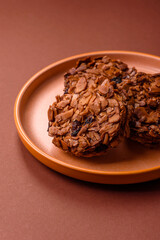 Chocolate chip cookies with caramelized nuts, a healthy sweet snack. Nut cookies