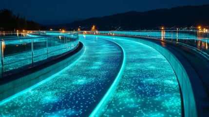 Aqua Illuminated Path at Night, glow , urban design