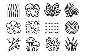 Icon tree bark needles water vector rings lichen mushrooms texture forest rocks