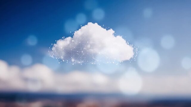 Cloud Nine Serenity: A fluffy cumulus cloud floats gracefully in a cerulean sky, embellished with ethereal bokeh, evoking feelings of peace and wonder.