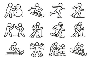 Skiing icons snowman angel hike ice activity snow icon vector snowboarding snowball