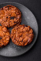 Chocolate chip cookies with caramelized nuts, a healthy sweet snack. Nut cookies