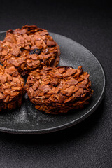 Chocolate chip cookies with caramelized nuts, a healthy sweet snack. Nut cookies
