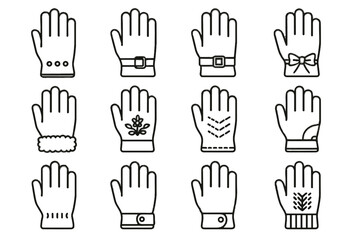 Fototapeta premium Glove knitted vector fur palms collection reinforced patterns lining wrist icon buckles