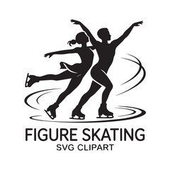 Figure Skating Silhouettes Set – Elegant Ice Skaters Performing on Ice