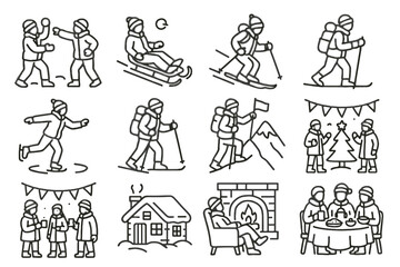 Festival winter climbing vector mountain icons activity outdoor hiking skiing gathering icon