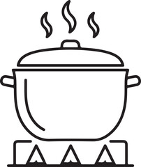 Simple line art icon of a pot steaming on a stove