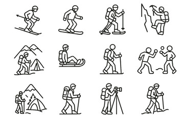 Icon mountaineering activity snowboarding snowball vector icons photography snow trekking winter sledding