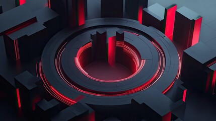 Abstract Geometric Structure with Red Neon Accents