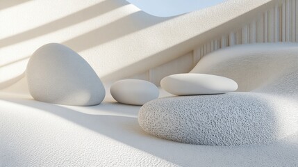 Serene Abstract Composition of Smooth, Textured Stones and Soft Light