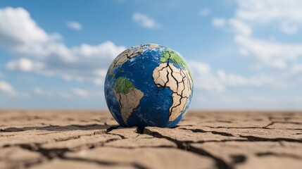 Cracked Earth Globe on Dry Land Climate Change Concept, drought , environment
