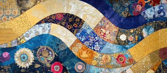 Floral Waves: Abstract Collage with Intricate Patterns and Rich Textures