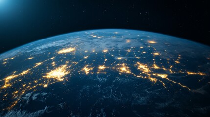 Obraz premium Earth at Night Cities Glowing from Space View, Planet , Galaxy