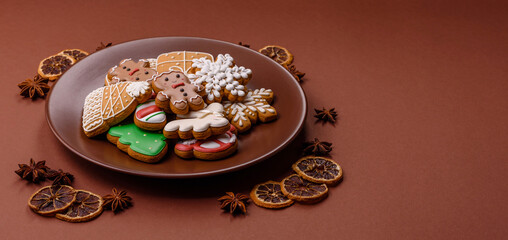 Christmas gingerbread, cookies, or baked goods for the winter holidays. Christmas gingerbread