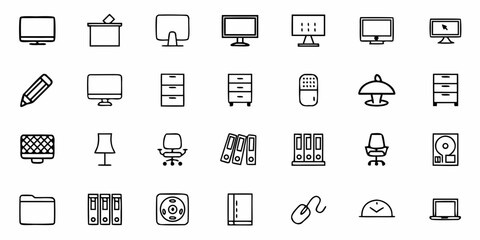 Fototapeta premium Modern office essentials icons professional tools for productivity and business success modern workspace and technology icons to elevate your design projects and presentations