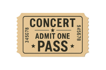 Vintage concert ticket permit one pass on transparent background