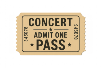 Vintage concert ticket permit one pass on transparent background