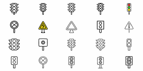 Captivating collection of traffic signals and road signs, offering clear guidance for urban planning, transportation, and safety campaigns, perfect for digital and print projects