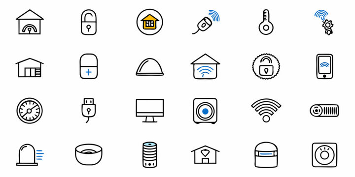 Captivating collection of modern smart home icons illustrating connected living, security, and technology for innovative digital projects and presentations