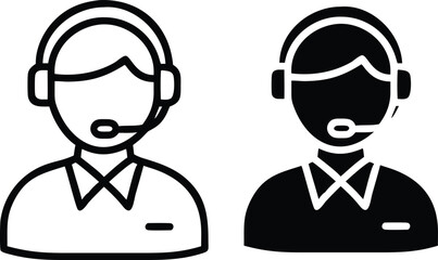Call Center Support Agent Icon with Headset and vector silhouette..eps
