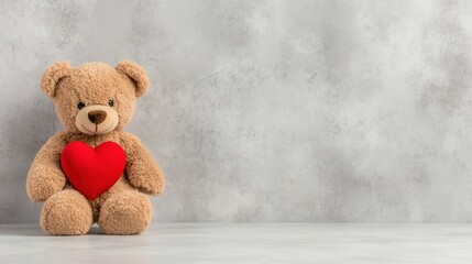 Obraz premium Adorable teddy bear holding red heart valentines day