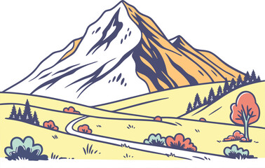 Mountain Illustration. Realistic Mountain Design. Snowy Mountain Artwork. Majestic Mountain Illustration. Rocky Mountain Drawing. Nature Mountain Artwork. High Mountain Illustration. Peak Mountain