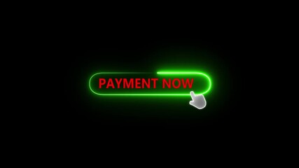 Glowing neon payment now button with hand click icon representing ecommerce, online shopping, call to action, digital marketing, online business, purchase button concept design 4k animation - Powered by Adobe