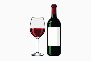 Clean Vector Illustration of Wine Bottle and Glass