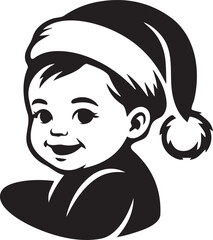 Smiling baby wearing a Santa hat, Christmas silhouette vector illustration.