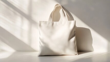 Elegant White Tote Bag Mockup in Soft Sunlight
