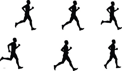 Silhouette of men running, male jogging exercise, athlete in motion, fitness training outdoor activity, health lifestyle sports illustration vector design