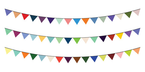 Obraz premium Colorful Party Flag Garlands Set – Festive Carnival, Birthday, and Celebration Bunting Decoration Vector Illustration