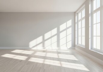 Bright interior scene with natural sunlight streaming through large windows illustration
